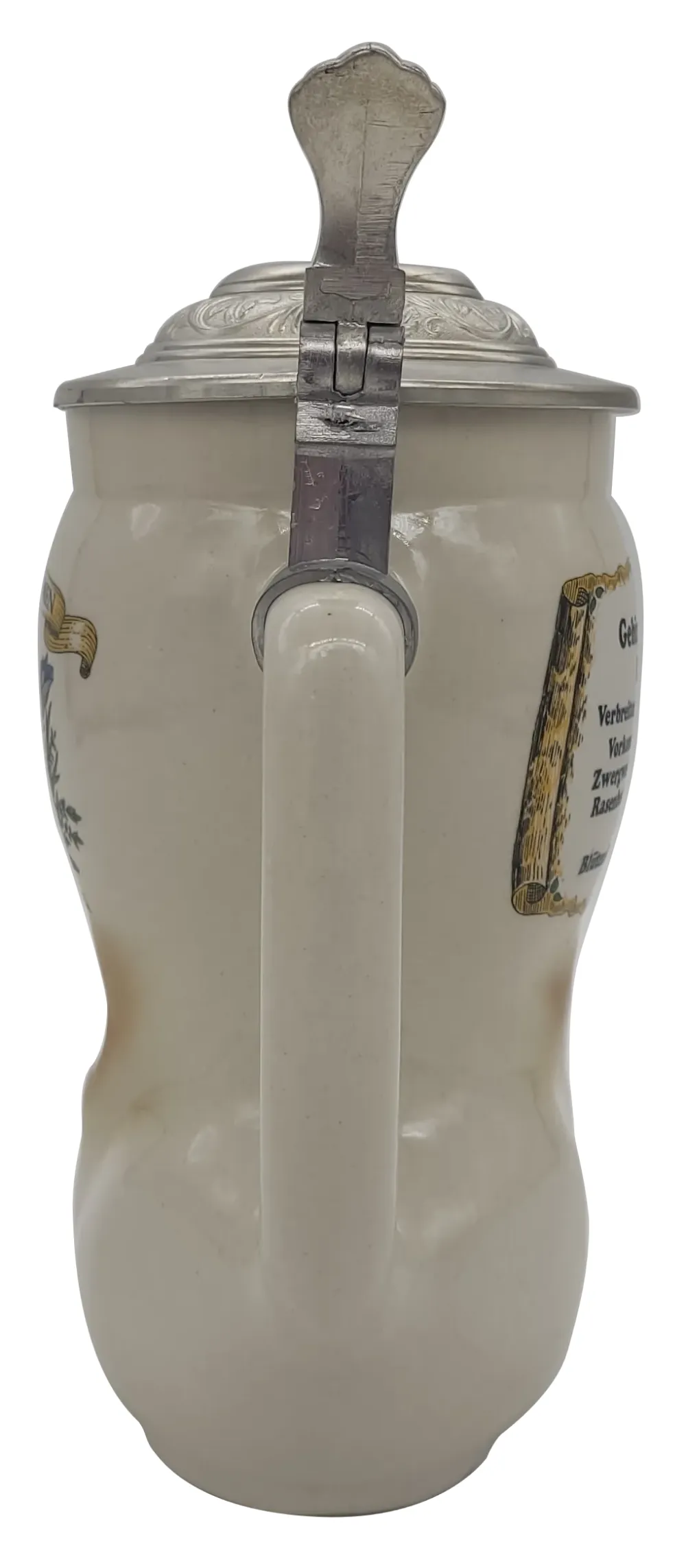 Bierkrug mit Deckel und Enzianmotiv in beige, Höhe 20cm – Bild 3