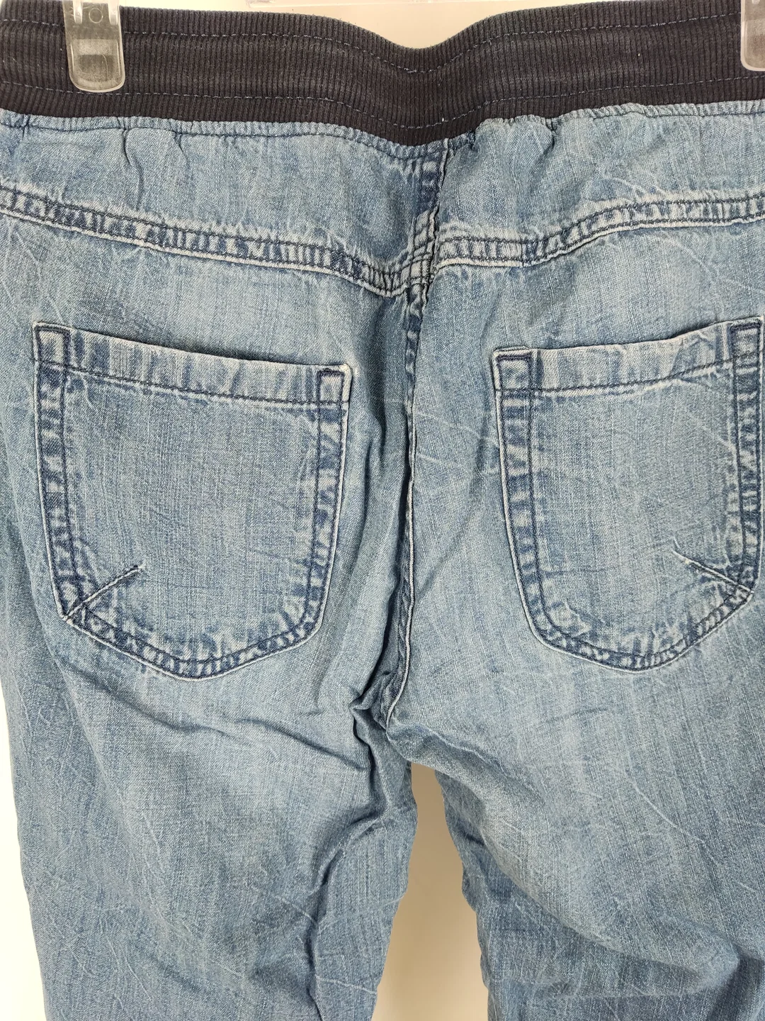 Jeans "uset optik", knielang mit Gummizugbund, blau mit Taschen, Größe 164 (geschätzt) – Bild 5