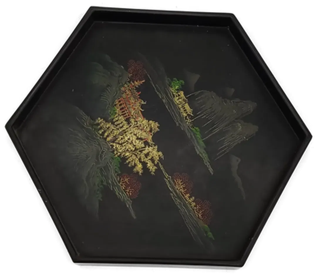 Vintage Japanisches Lacktablett mit Chinoiserie Dekor - Bild 4