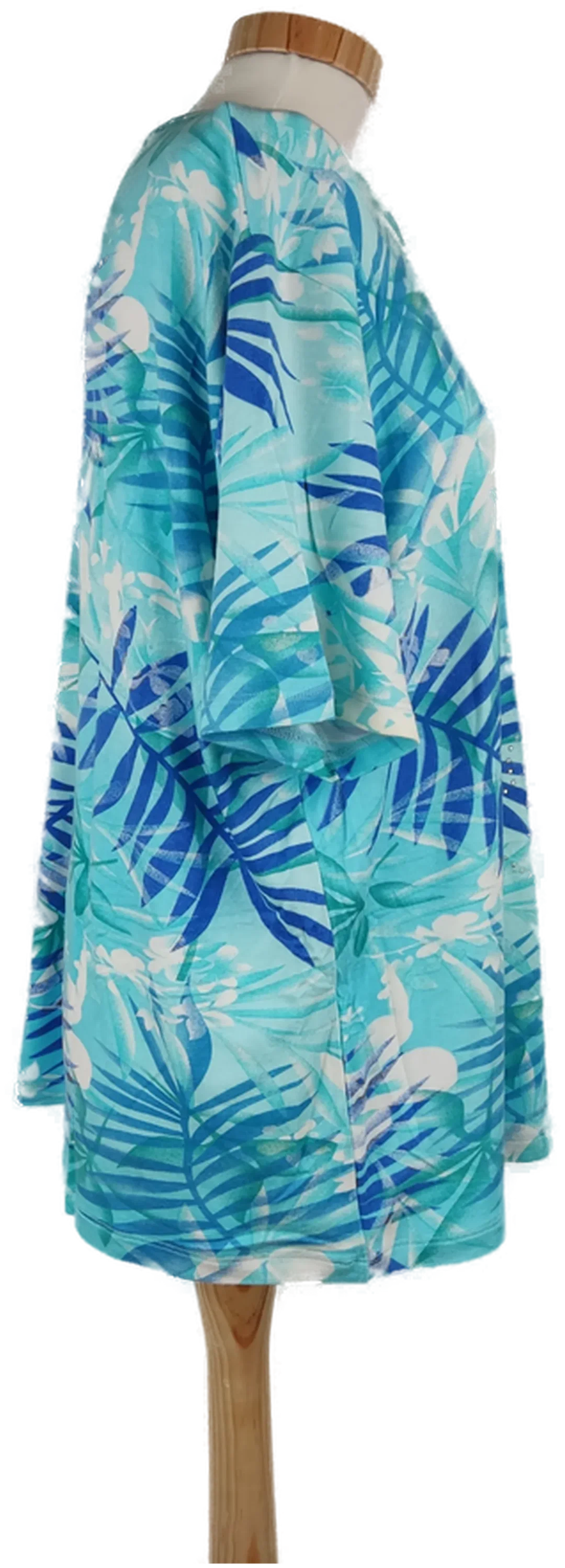 T-Shirt "C&A", dreiviertelarm mit Rundhalsausschnitt, blau/weiß/hellblau gemustert, Größe 46 (geschätzt) – Bild 2