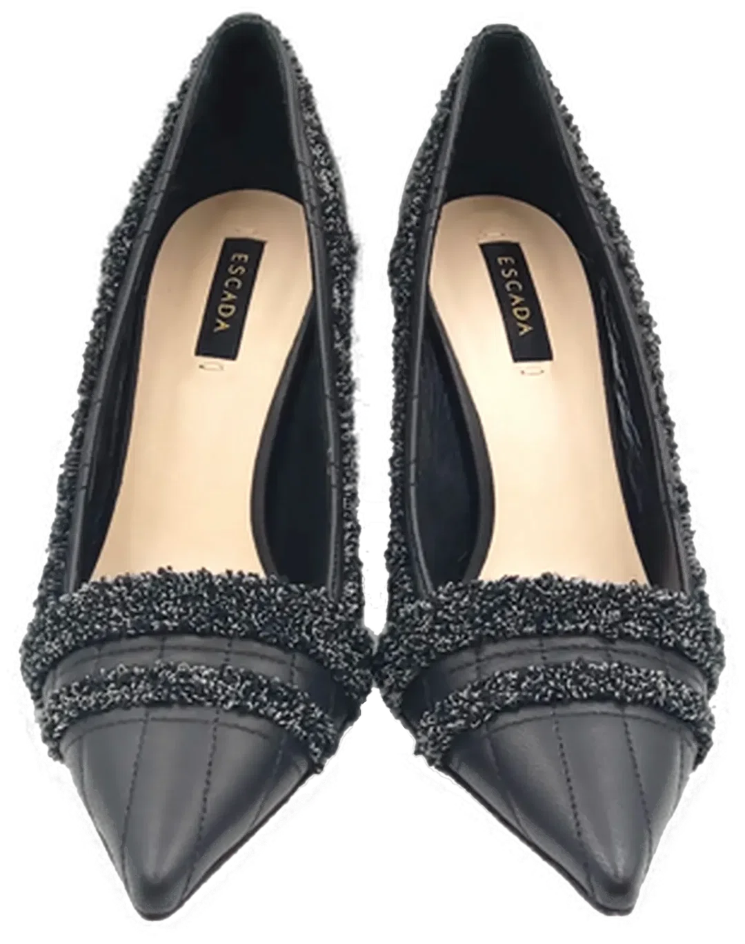 Escada Damen Lederpumps schwarz mit Tweed Besatz Gr. 37 – Bild 2