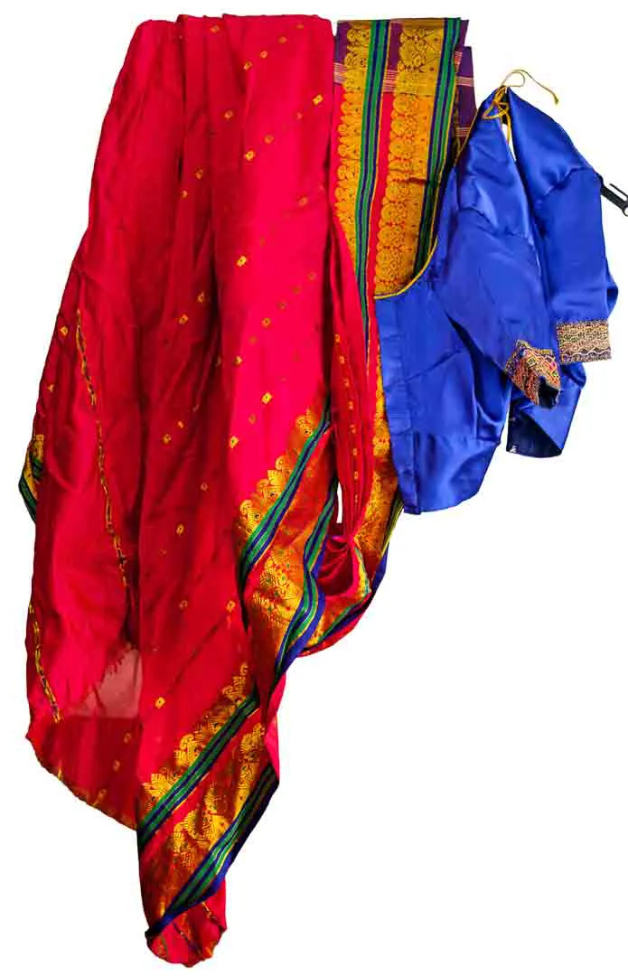 Thailändischer Sari / Thai Sarong | Traditionelle Tracht | Rot & Blau mit Goldstickerei | 2-teilig - Bild 4
