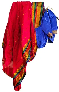 Thailändischer Sari / Thai Sarong | Traditionelle Tracht | Rot & Blau mit Goldstickerei | 2-teilig - Bild 1