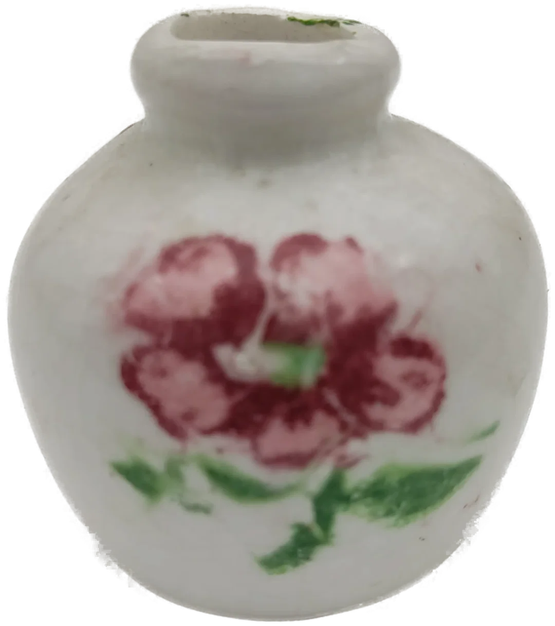 Puppenhaus Zubehör: Miniatur Keramikvase mit Blumenmotiv | Sammlerstück  – Bild 1