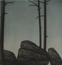 Ralph Illies – „Granitblock / Winter“, Farbradierung, 72/100, signiert (1987) - Bild 2