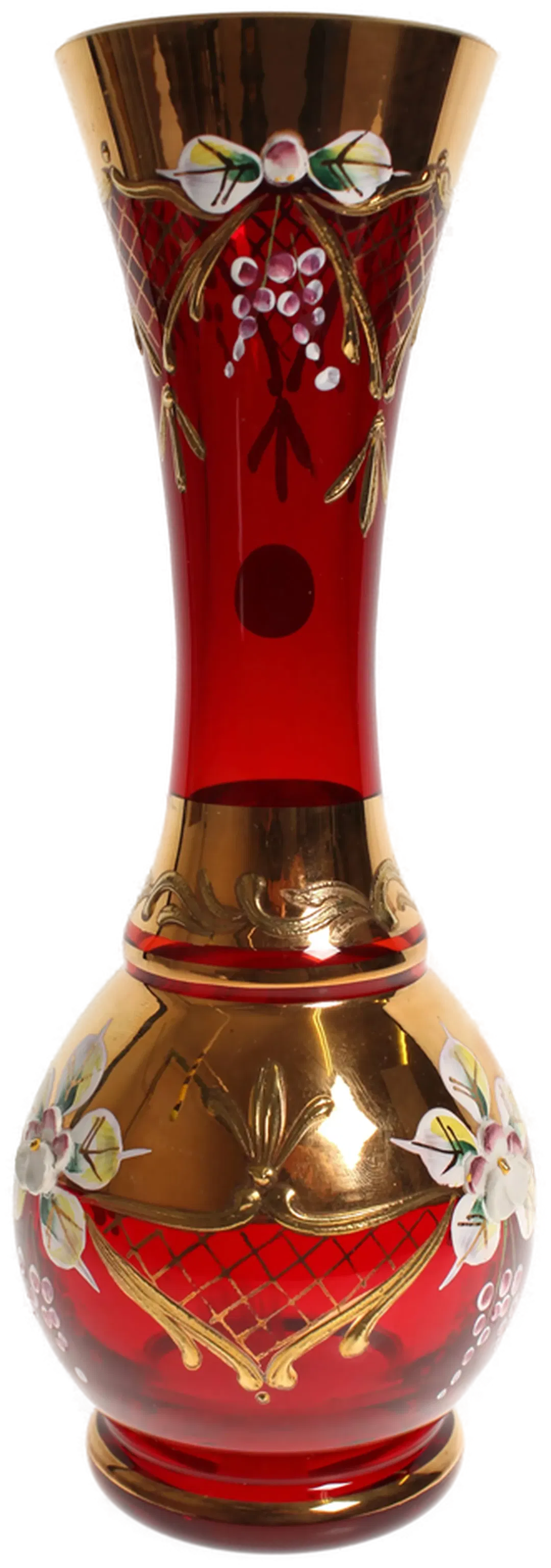 Böhmische Glasvase, rot-gold, handbemalt – ca. 22 cm - Bild 4