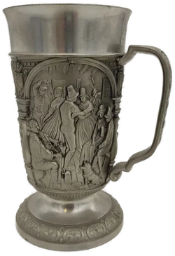 Vintage Kraus & Co v. Tischenreuth, Verzierter Zinnbecher, 95% Zinn, Historische Motive  - Bild 2