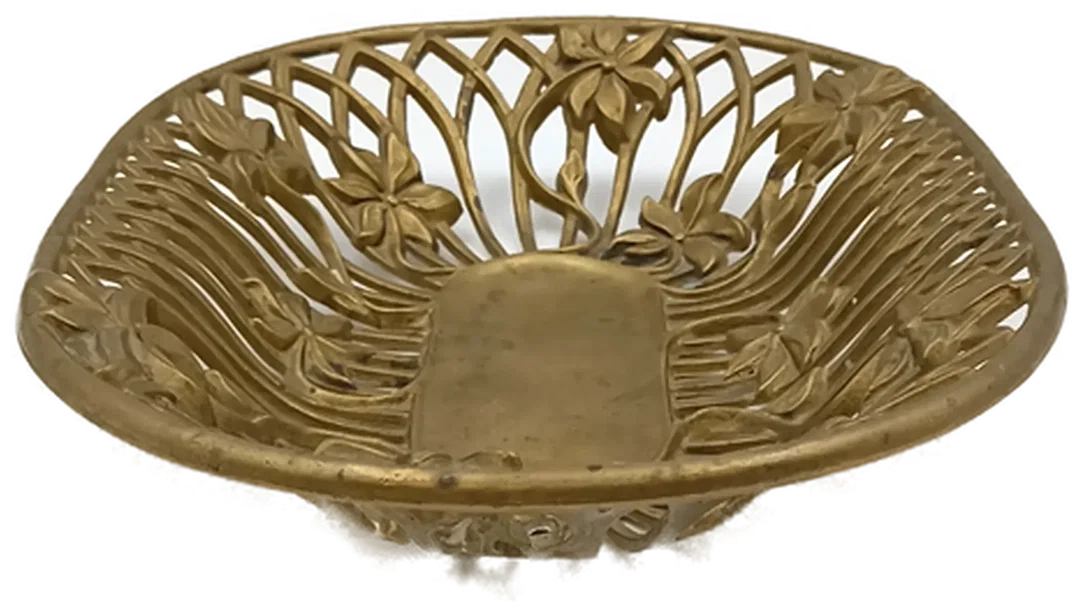 Jugendstil Messingschale "MOD DEP" – Ovale Dekoschale mit floralem Durchbruchmuster – Bild 5