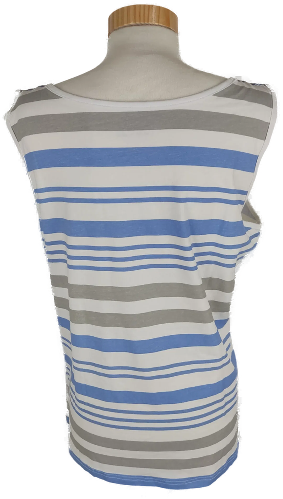 T-Shirt "blue motion", ärmellos mit Rundhalsausschnitt, weiß/blau/grau gestreift, Größe 44/46 – Bild 3