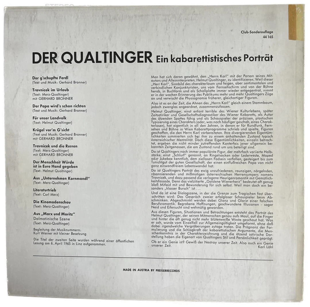 Schallplatte Der Qualtinger – Ein kabarettistisches Porträt – 44 165 – Bild 2