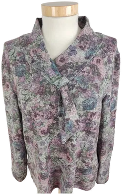 Pullover langarm mit Kragen, lila/violett/grau gemustert, Größe 40 - Bild 1