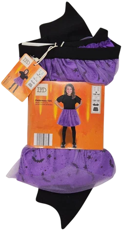 L&D Kinder-Halloween-Tutu mit Fledermausflügeln, lila - Gr. M/128-140