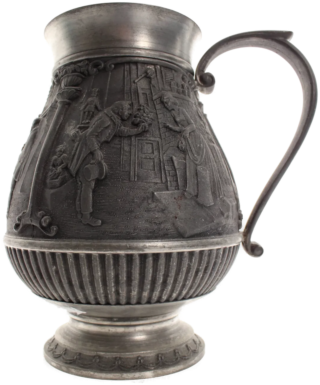 Antiker Zinnkrug mit Reliefdekor, 16,5 cm – historische Szenen, Sammlerstück - Bild 1