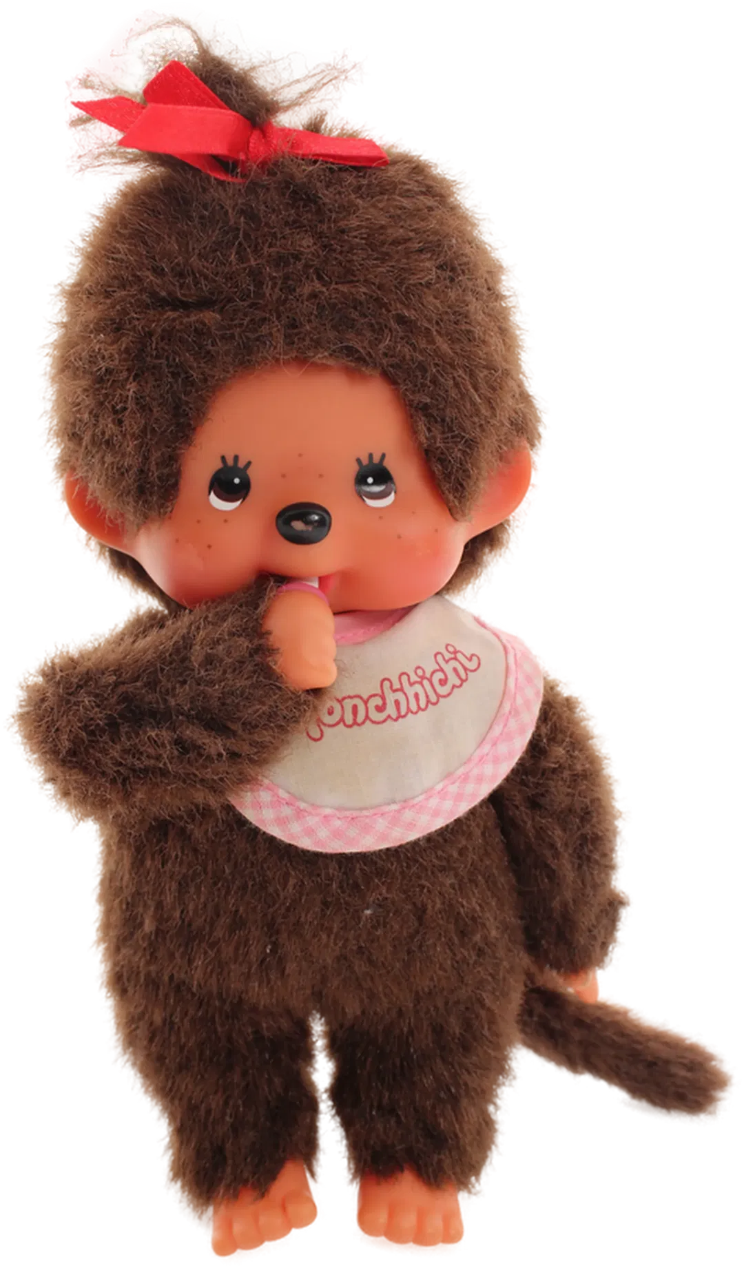 Niedliche Monchhichi-Mädchen mit roter Schleife & Lätzchen - Vintage Sammlerstück - Bild 4