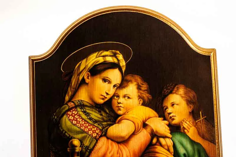 Madonna mit zwei Kindern Holztafel Holzbild sakrale Kunst – Bild 2