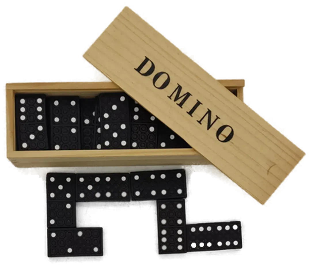 Dominospiel mit Holzbox, Drachenmotiv & Anleitung - Bild 1