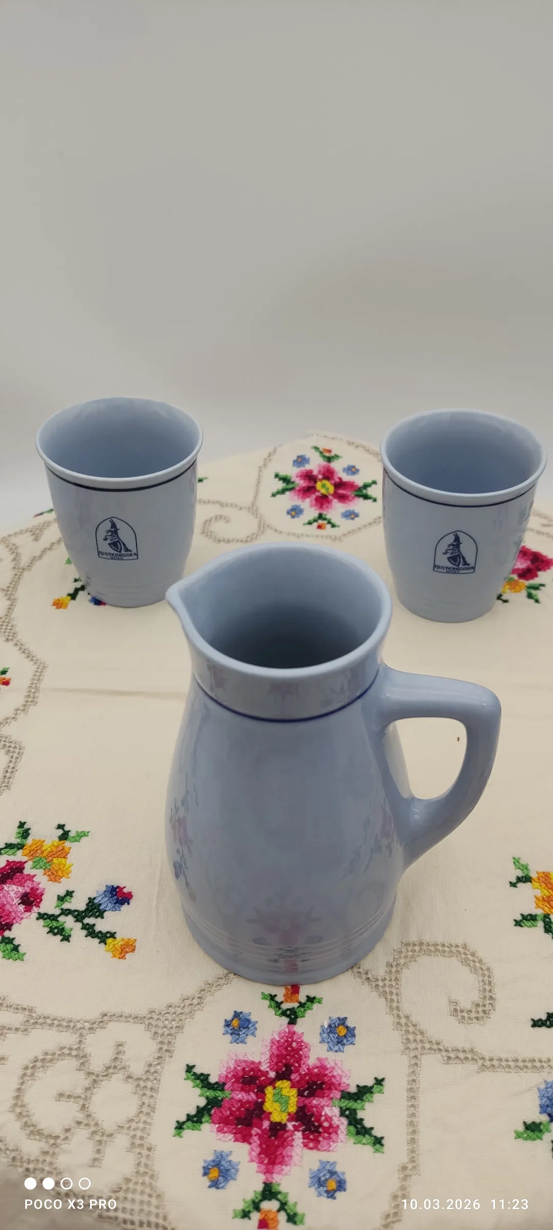 Kleine Kanne mit 2 Bechern, Lilien Porzellan | Wie Neu - Bild 4