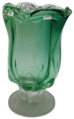 Massive grüne Vintage-Vase aus Glas mit solidem Sockel - Bild 1