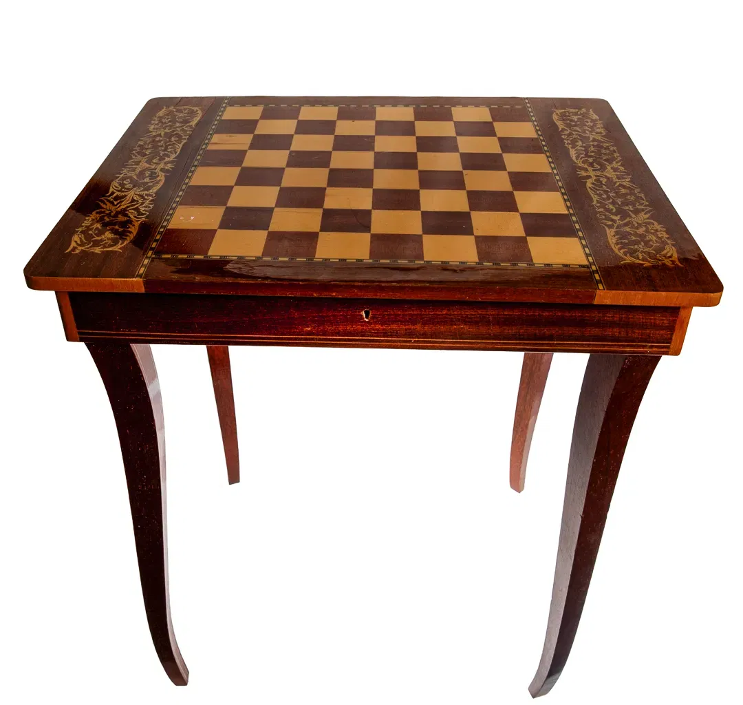 Schach-/Spieltisch mit Intarsien & Stauraumfach 45×35 cm, H 50 cm - Bild 4