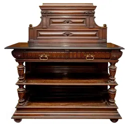 Vintage Antiker Ladentisch mit Aufsatz (Stein-Platte), Schnitzereien, L 132 cm, Holz - Bild 1