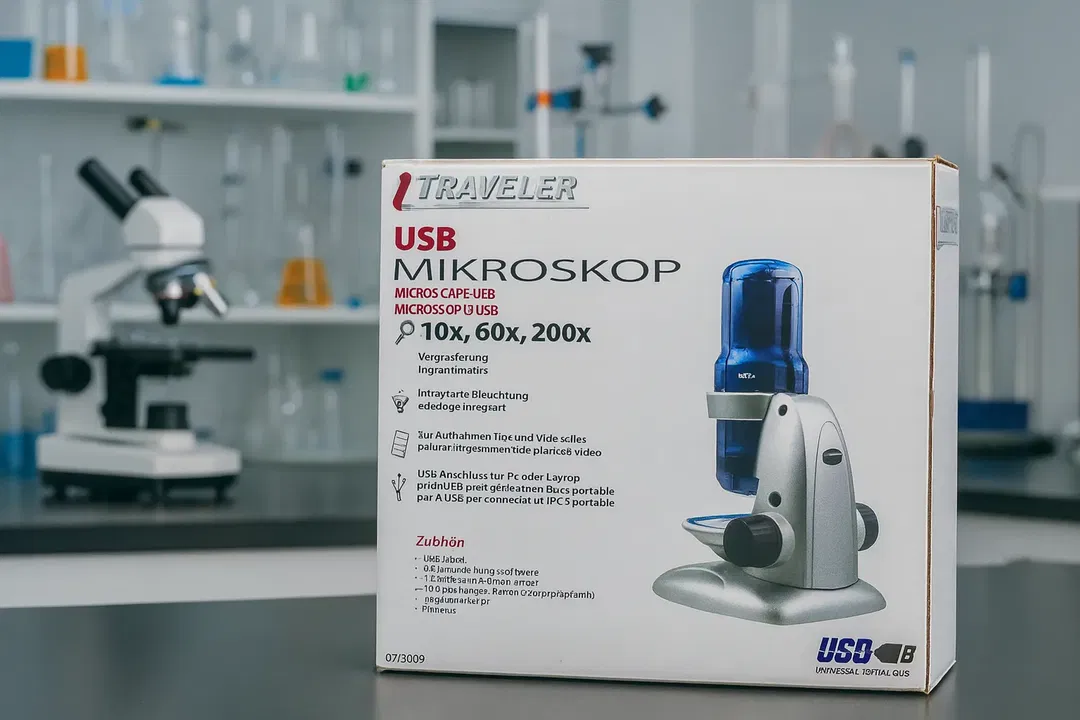 Traveler USB Mikroskop – 10x/60x/200x Vergrößerung, inkl. Zubehör & Software, ungeöffnet - Bild 1